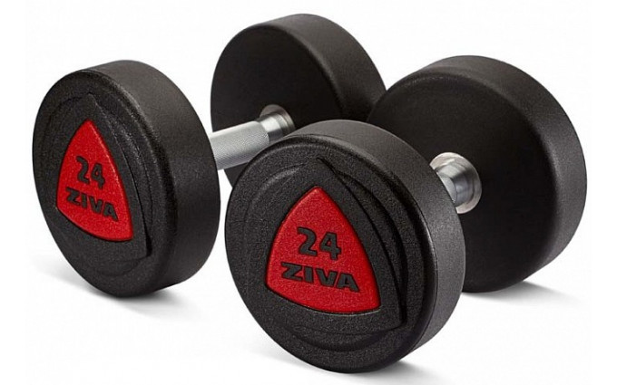 Набор из 5 пар уретановых гантелей 42 - 50 кг (шаг 2 кг)  ZIVA серии ZVO красная вставка